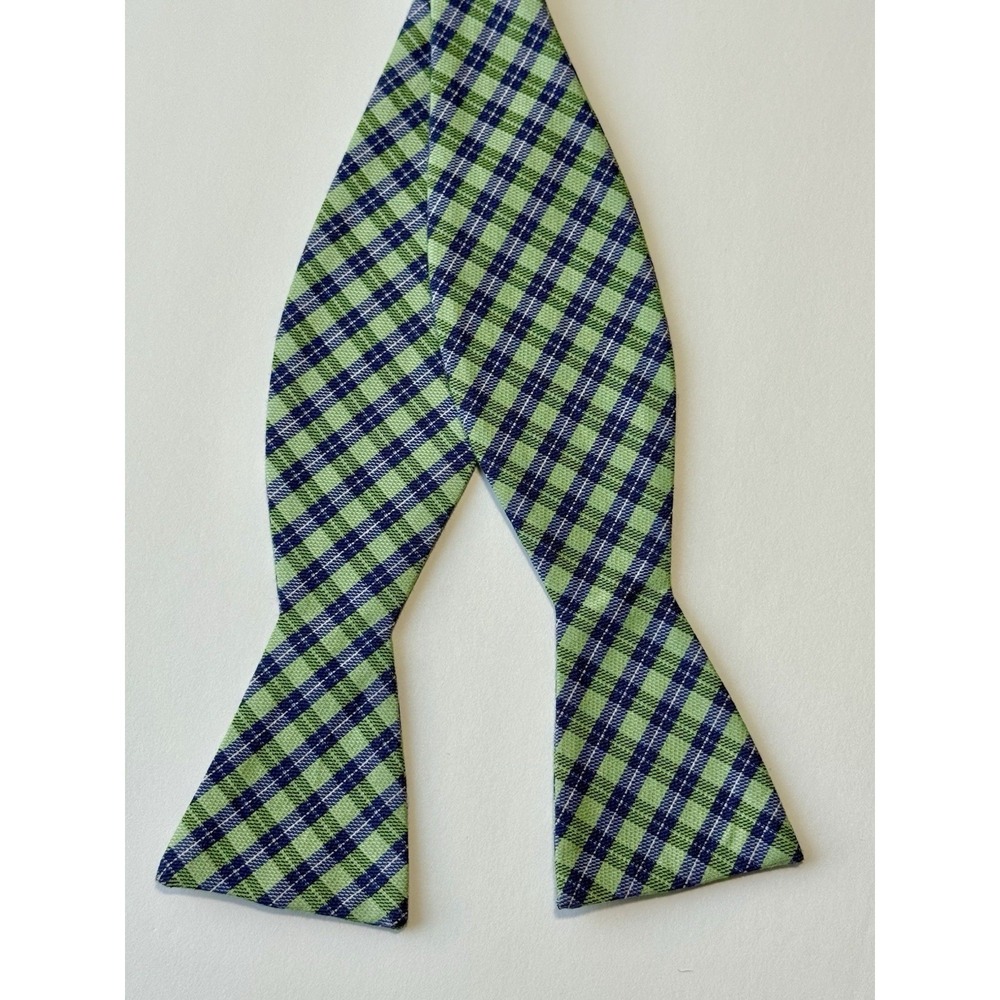 ORIGINAL PENGUIN Men's Bow Tie Blue/Green Plaid Silk/Cotton Self-Tie Adjustable